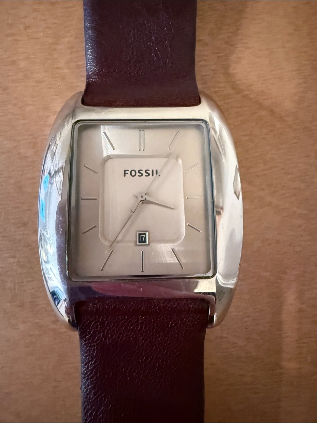 Fossil Silver Dial Watch With Brown Leather Band